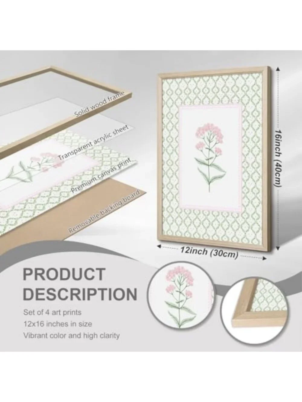 Floral Nursery Wall Art - Wildflower Canvas Decor for Baby Room, Pink & Green